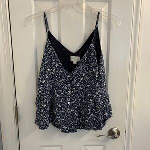 Navy Floral Button-Up Blouse